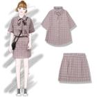 Set: Short-sleeve Plaid Shirt + Mini Skirt