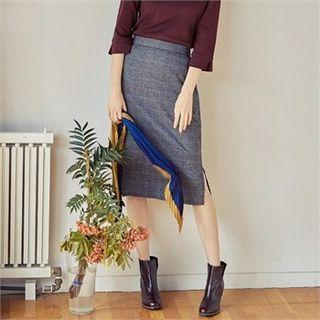 Banded-waist Glen-check Skirt