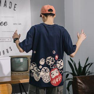 Short-sleeve Daruma Doll Print T-shirt
