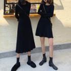 Long-sleeve Plain Knit Mini Dress / Midi Dress