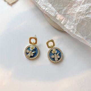 Cz Flower Drop Earring 1 Pair - Gold & Blue - One Size