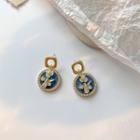 Cz Flower Drop Earring 1 Pair - Gold & Blue - One Size