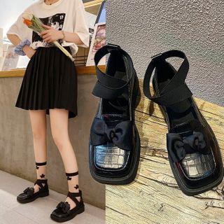 Bow Faux Leather Croc Grain Platform Loafers