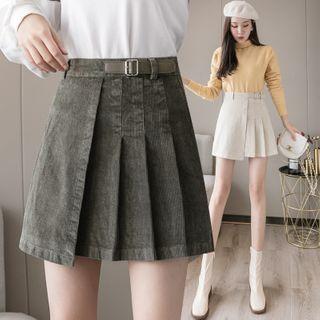 Pleated Mini A-line Corduroy Skirt