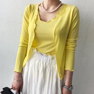Set: Open-front Cardigan + Lettuce-edge Tank Top