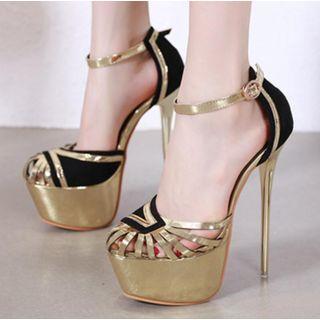 Metallic Cutout Platform High-heel Pumps