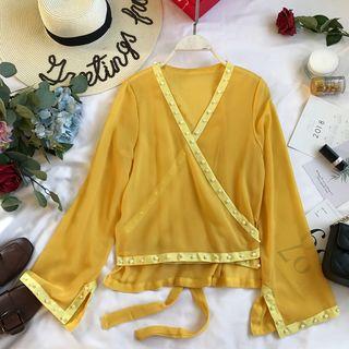 Beaded Chiffon Wrap Blouse