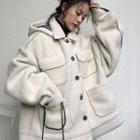 Fleece Hooded Button Jacket White - One Size