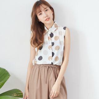 Sleeveless Polka Dot Shirt Off-white - One Size