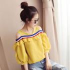 Elbow-sleeve Ruffle Cold-shoulder Blouse