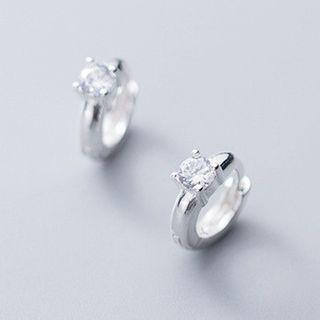 925 Sterling Silver Rhinestone Earring S925 Sterling Silver - 1 Pair - Silver - One Size