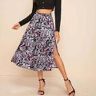 Floral Print Slit Skirt