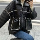 Collared Contrast Trim Quilted Jacket