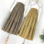 Floral A-line Midi Skirt Dark Green - One Size