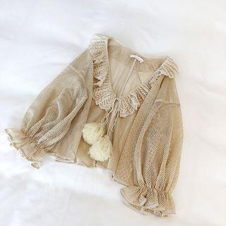 Lace-up Mesh Jacket Almond - One Size