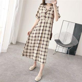 Short-sleeved Plaid Shirtdress