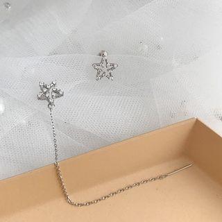 925 Sterling Silver Star Dangle Earring E155 - 1 Pair - Star - White Gold - One Size