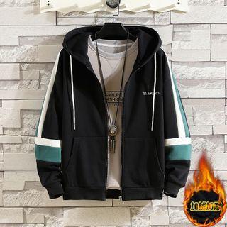 Long-sleeve Letter Printed Striped Zipped Hooded Jacket