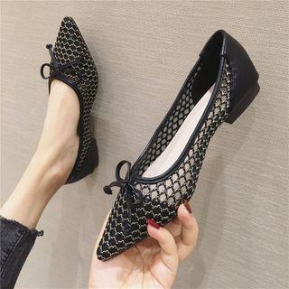 Pointed Mesh Block Heel Pumps