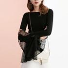 Bell-sleeve Lace Trim T-shirt