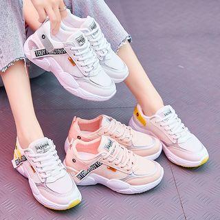 Letter Strap Mesh Paneled Platform Sneakers