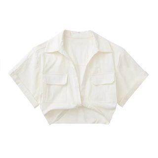 Short-sleeve Linen Crop Shirt