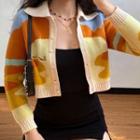 Color Panel Sunset Embroidered Knit Sweater