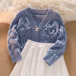 Long-sleeve Bow Accent Sweater / Plain Pleated Skirt