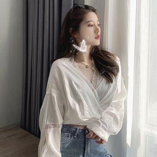 Plain Lace Long-sleeve Blouse