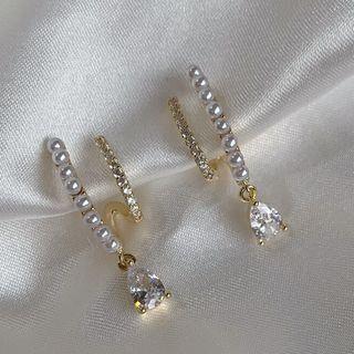Rhinestone Faux Pearl Hoop Earring / Clip-on Earring