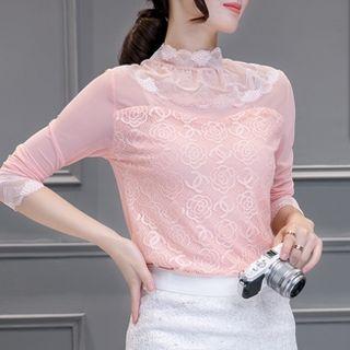 Stand-collar Long-sleeve Chiffon Top