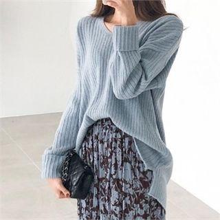 V-neck Wool Blend Rib Sweater