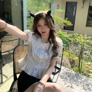 Puff-sleeve Lace Ruffled Top White - One Size