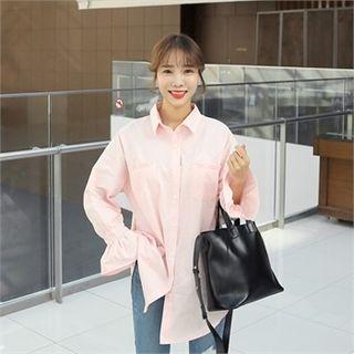 Frill-trim Wide-cuff Cotton Blouse