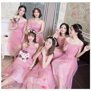 Lace Trim Sleeveless / Strapless / Short Sleeve Bridesmaid Dress