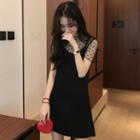 Short-sleeve Polka Dot Mesh T-shirt / Spaghetti Strap Mini Dress