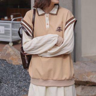 Mock Two-piece Polo Collar Sweatshirt