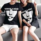 Couple Matching Printed Short Sleeve T-shirt / Elbow Sleeve T-shirt Dress