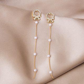 Rhinestone Bow Faux Pearl Fringed Earring E3210 - As Shown In Figure - One Size