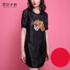 Embroidered Tiger Short-sleeve Dress
