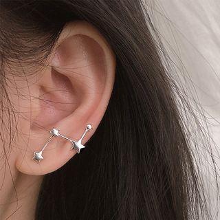 Non-matching 925 Sterling Silver Star Earring 1 Pair - 925 Silver - Silver - One Size