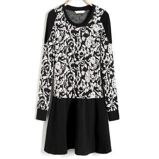 Long-sleeve Floral Panel Dress