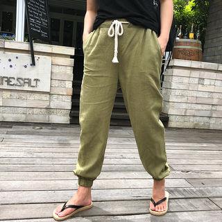 Drawcord-waist Linen Blend Jogger Pants