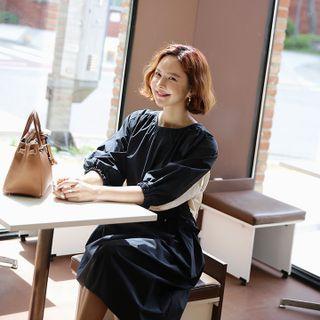 Belted Two-tone Peasant Dress