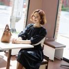 Belted Two-tone Peasant Dress