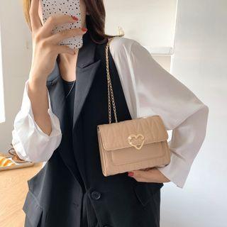 Metal Heart Button Chain Crossbody Bag