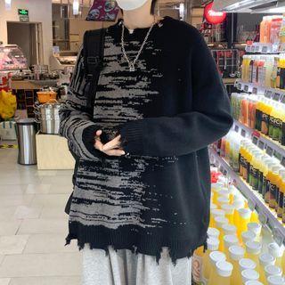 Tie-dye Print Distressed Sweater