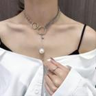 Asymmetric Faux Pearl Hoop Accent Layered Necklace As Shown In Figure - One Size