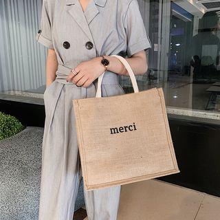 Letter Linen Tote Bag Khaki - One Size