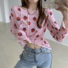 Long-sleeve Print Sheer Top Pink - One Size